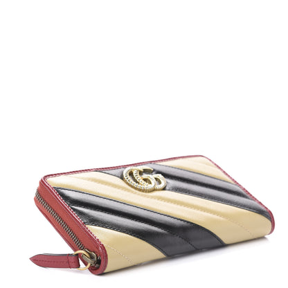 Gucci Azalea Calfskin Matelasse Diagonal Patchwork Torchon GG Marmont Zip Around Wallet Black Beige Romantic Cerise 4 of 6
