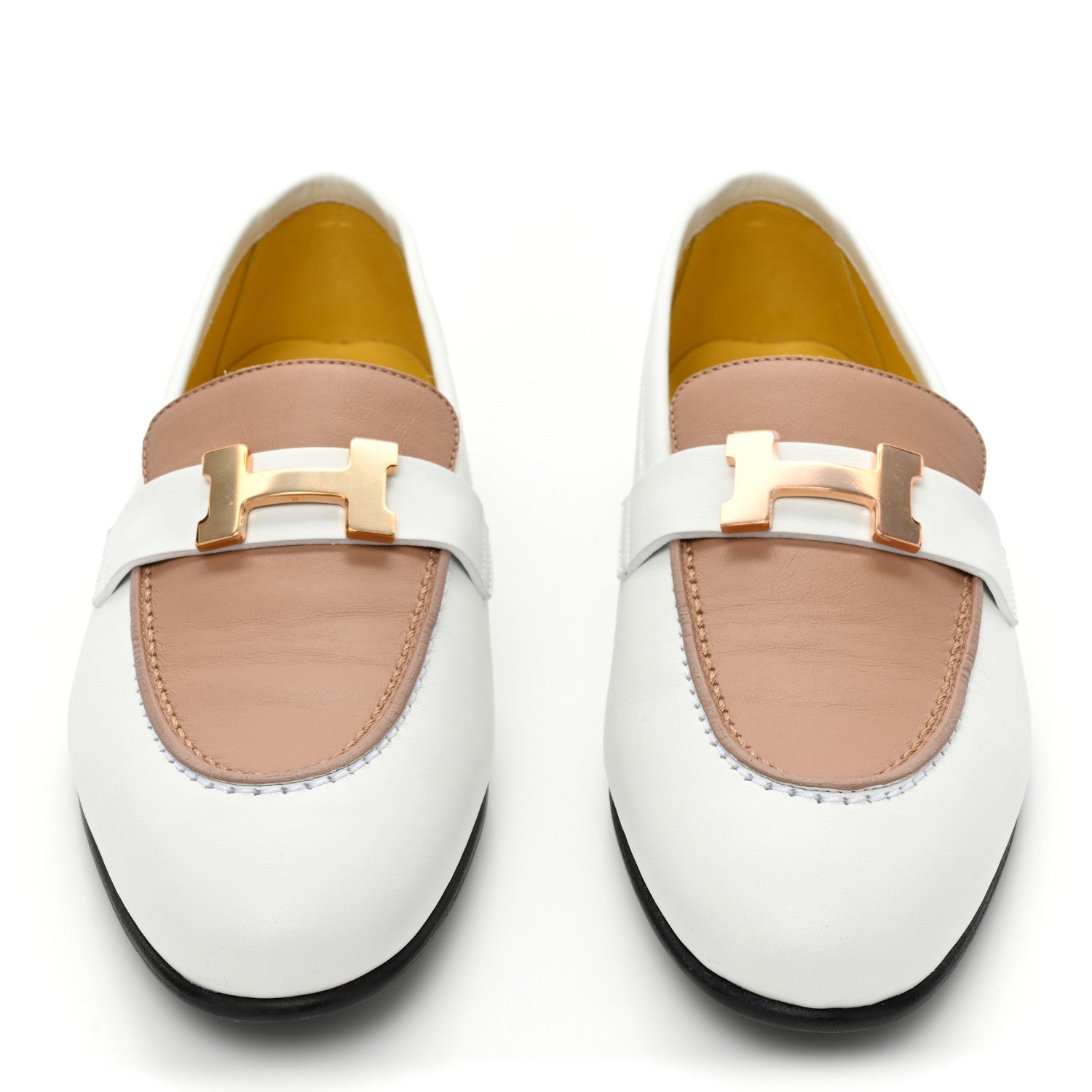Hermes Calfskin Womens Paris Loafers 37.5 White Bois De Santal 2 of 9