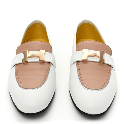 Hermes Calfskin Womens Paris Loafers 37.5 White Bois De Santal 2 of 9