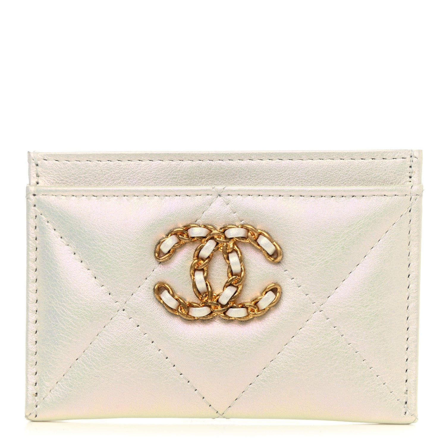 Chanel Iridescent Calfskin Quilted Chanel 19 Card Holder White 1 of 9