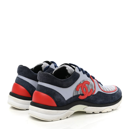 Chanel Suede Calfskin Womens CC Sneakers 38.5 Grey Red Blue 4 of 8