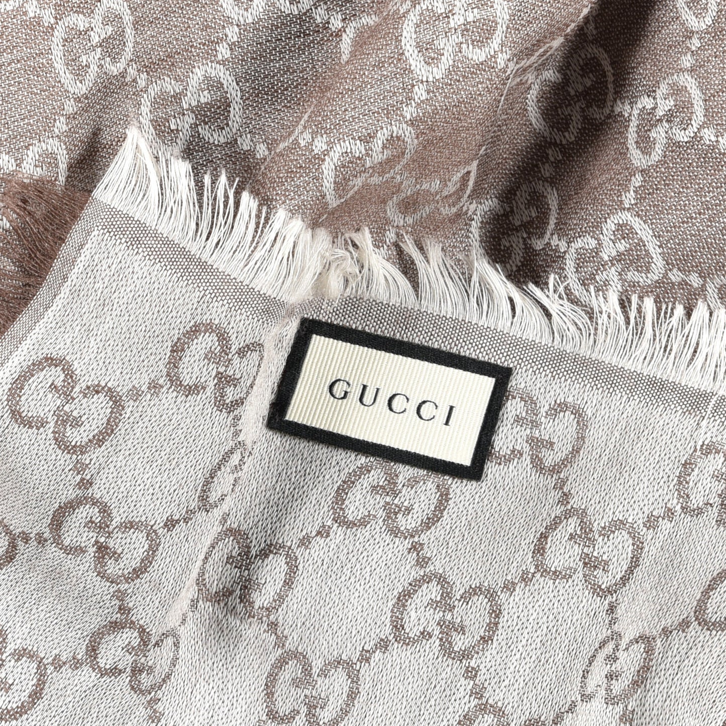 Wool Silk Monogram GGWeb Fringe Shawl Bitume Ivory