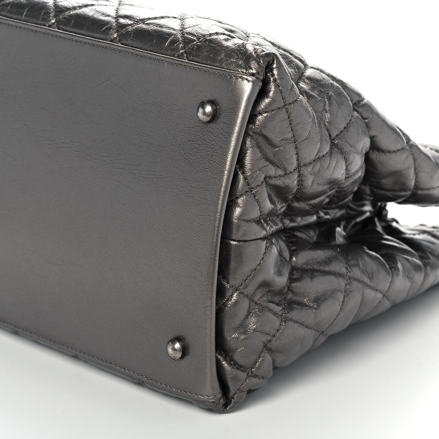 Metallic Aged Calfskin Quilted Small Chain Me Tote Silver