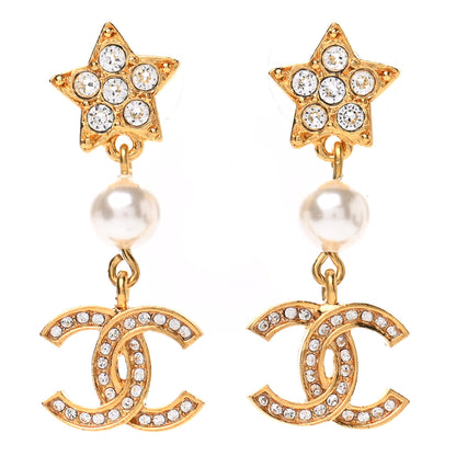 Chanel Crystal Pearl CC Star Drop Earrings Gold 1 of 5