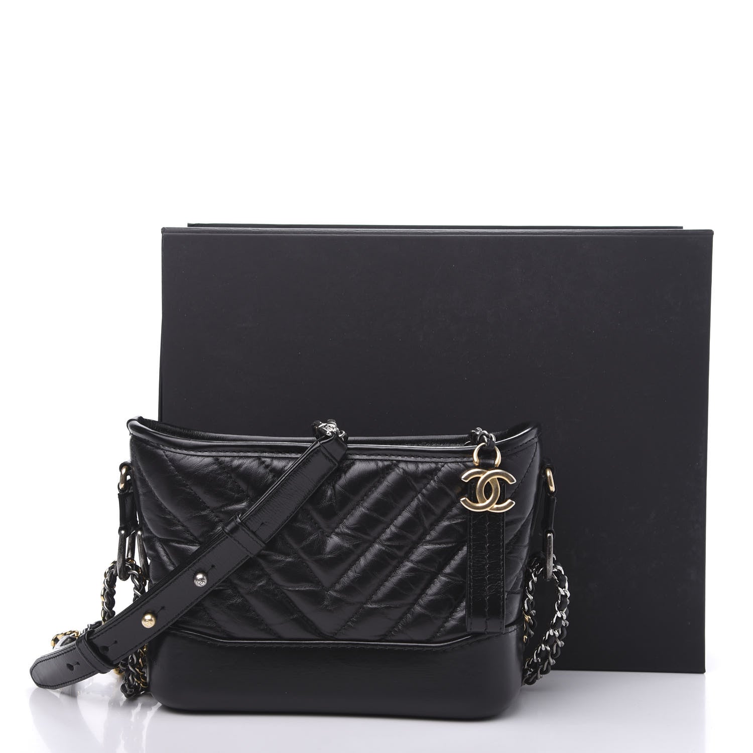 Chanel Aged Calfskin Chevron Quilted Small Gabrielle Hobo Black 17 of 17