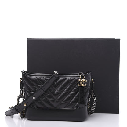 Chanel Aged Calfskin Chevron Quilted Small Gabrielle Hobo Black 17 of 17