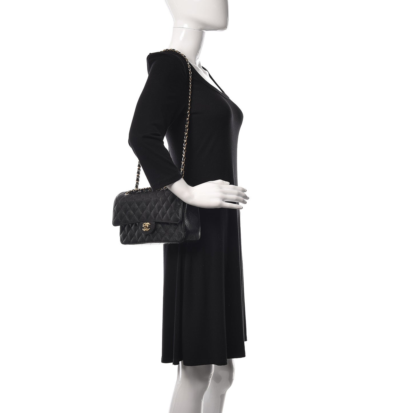 Caviar Quilted Medium Double Flap Black