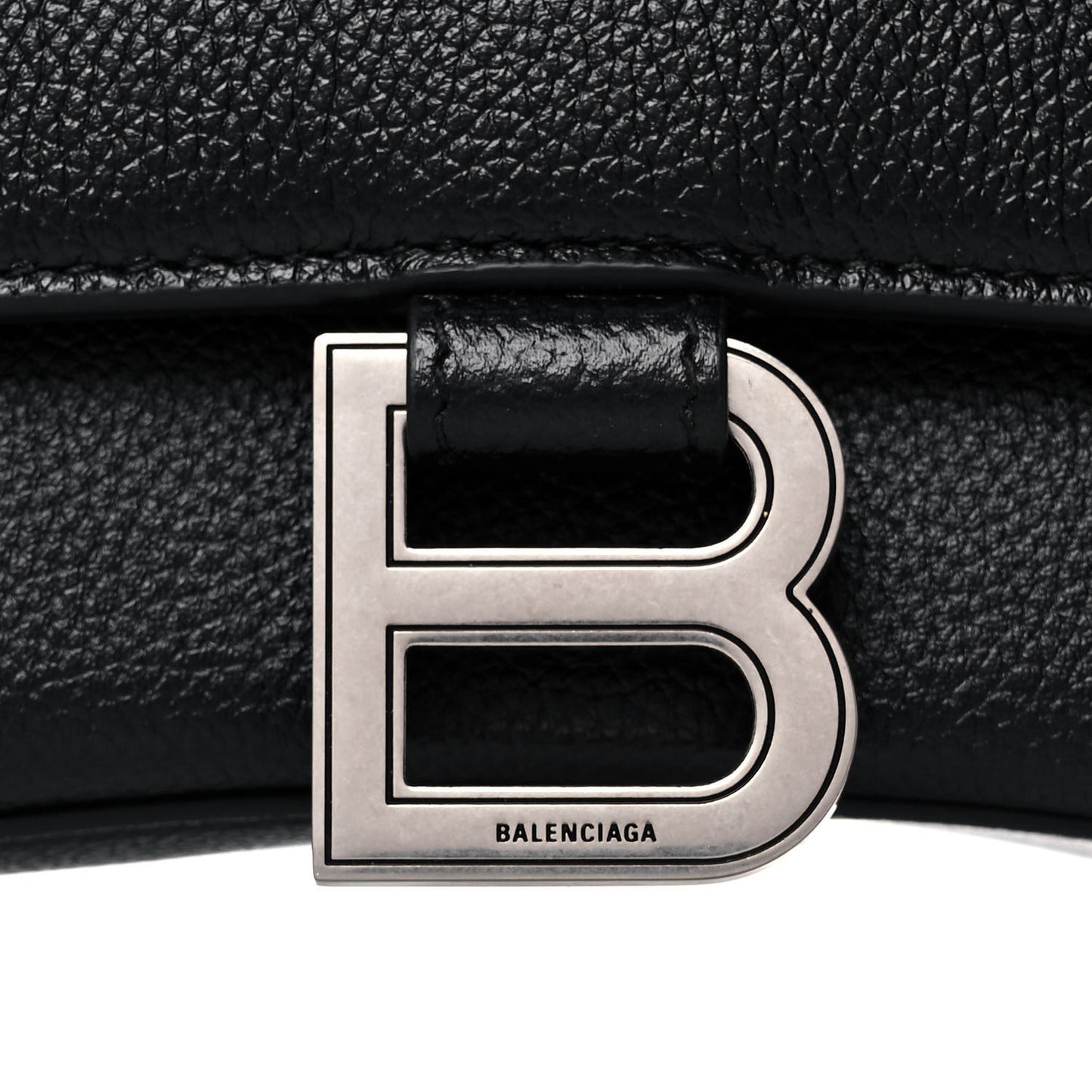 Grained Calfskin Small Hourglass Top Handle Bag Black