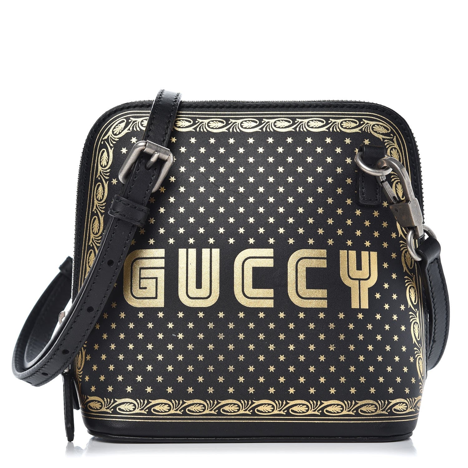 Gucci X SEGA Calfskin GUCCY Stars Mini Dome Shoulder Bag Black Gold 1 of 7