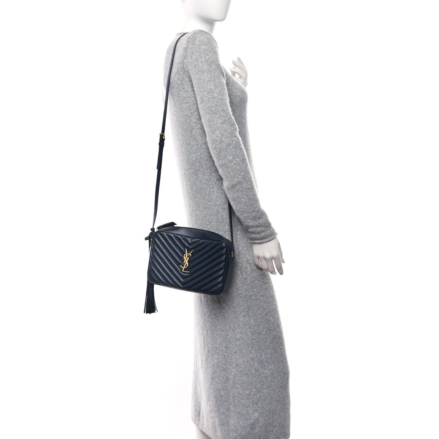 Saint Laurent Calfskin Matelasse Monogram Lou Camera Bag Navy 2 of 8