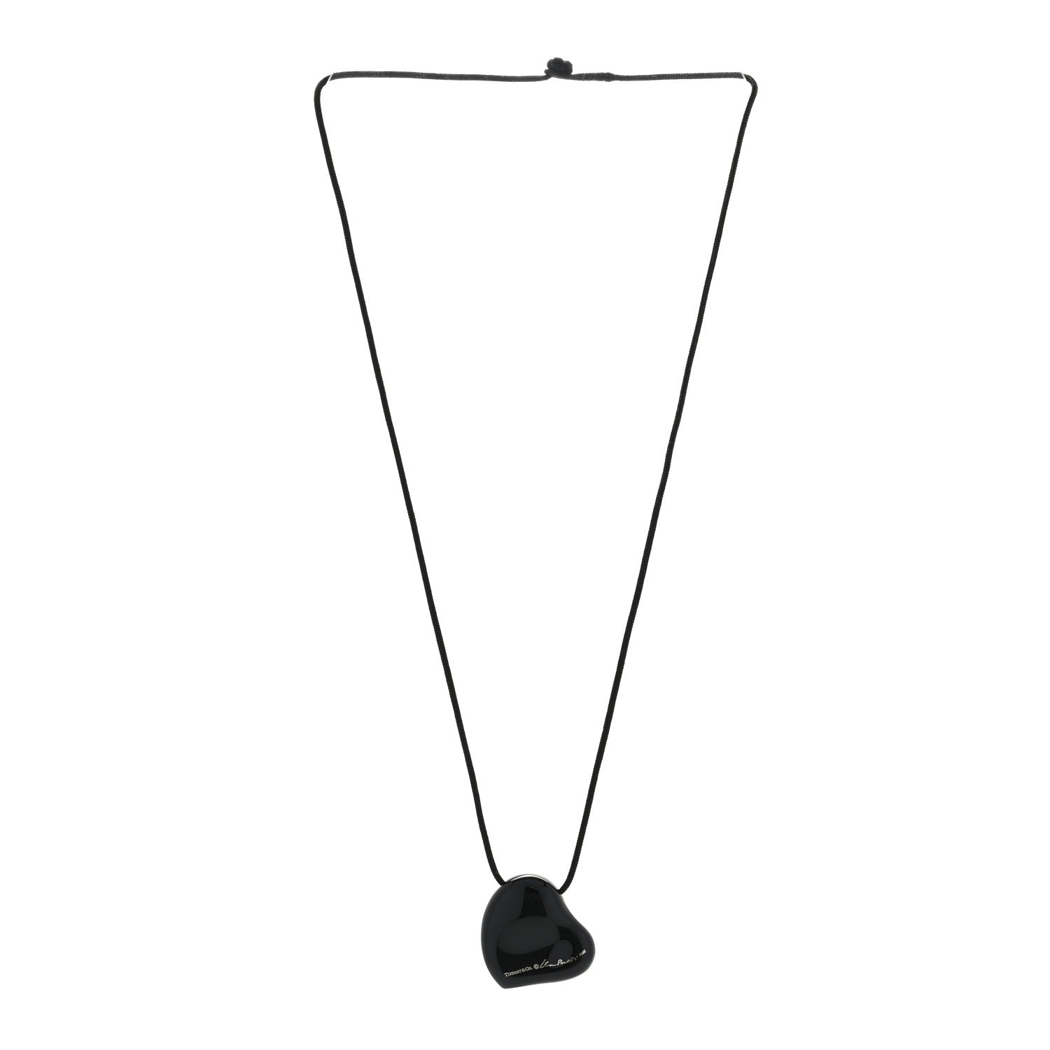 Tiffany Ruthenium 26mm Elsa Peretti Full Heart Pendant Cord Necklace Black 2 of 3