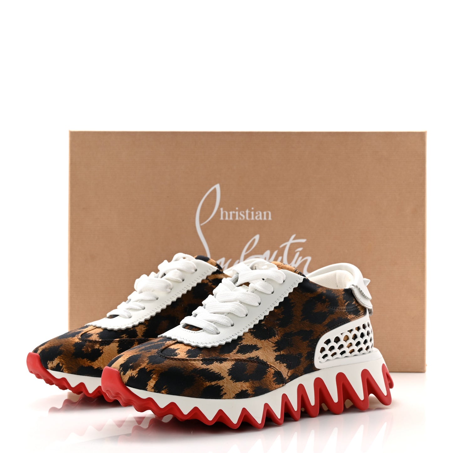 Calfskin Satin Leopard Print Womens Loubishark Sneakers 37 Brown