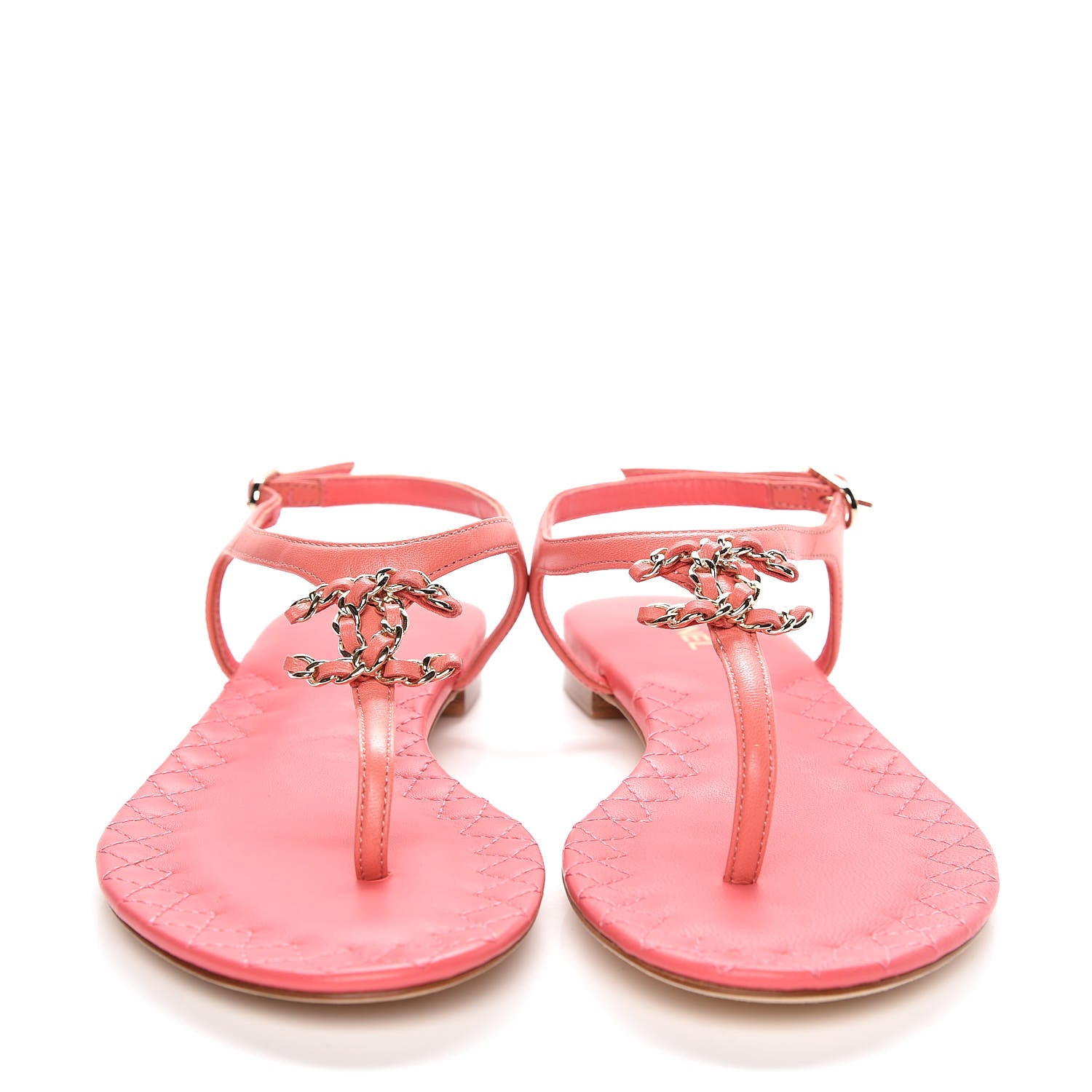 Chanel Lambskin Chain CC Logo Thong Sandals 36 Pink 2 of 8