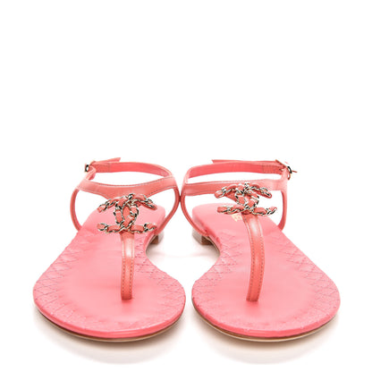 Chanel Lambskin Chain CC Logo Thong Sandals 36 Pink 2 of 8