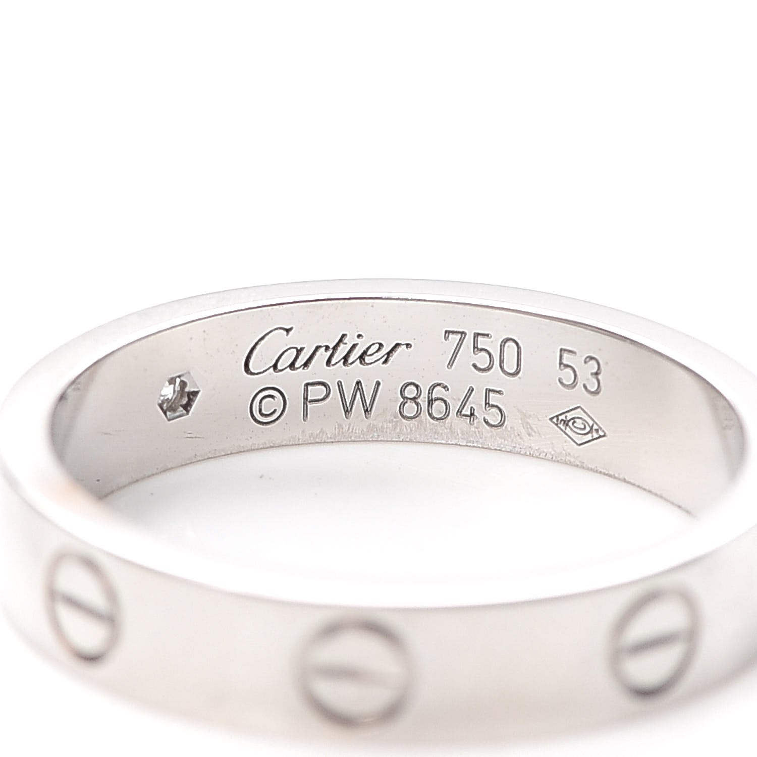 Cartier 18K White Gold Diamond 4mm LOVE Wedding Band Ring 53 6.25 4 of 5
