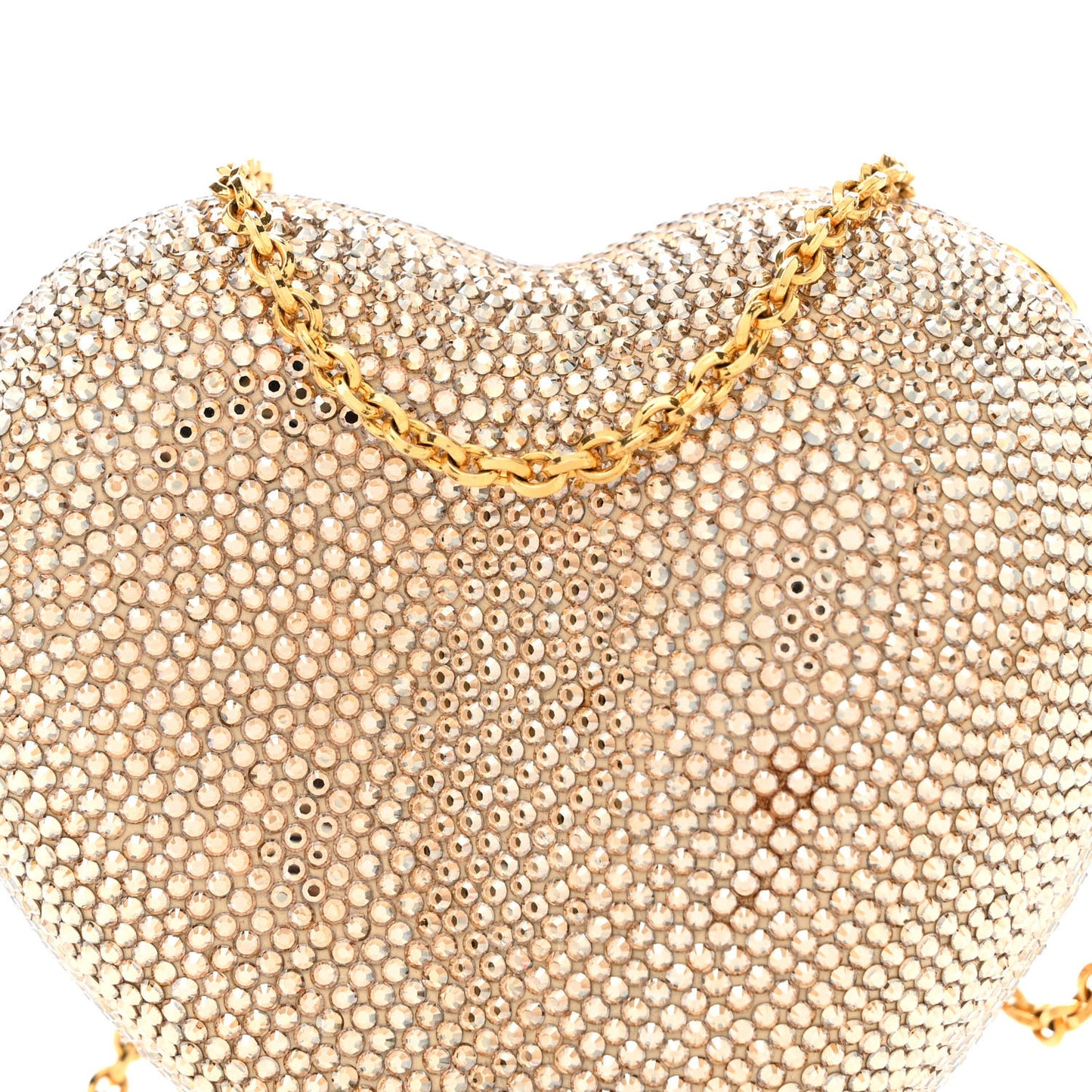 Crystal Heart Minaudiere Clutch Gold