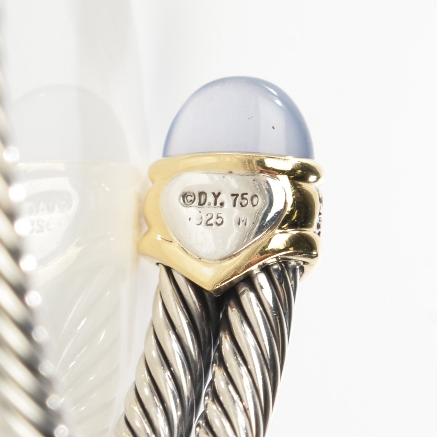 David Yurman Sterling Silver 18k Gold Diamond Blue Chalcedony Double Cuff 4 of 6