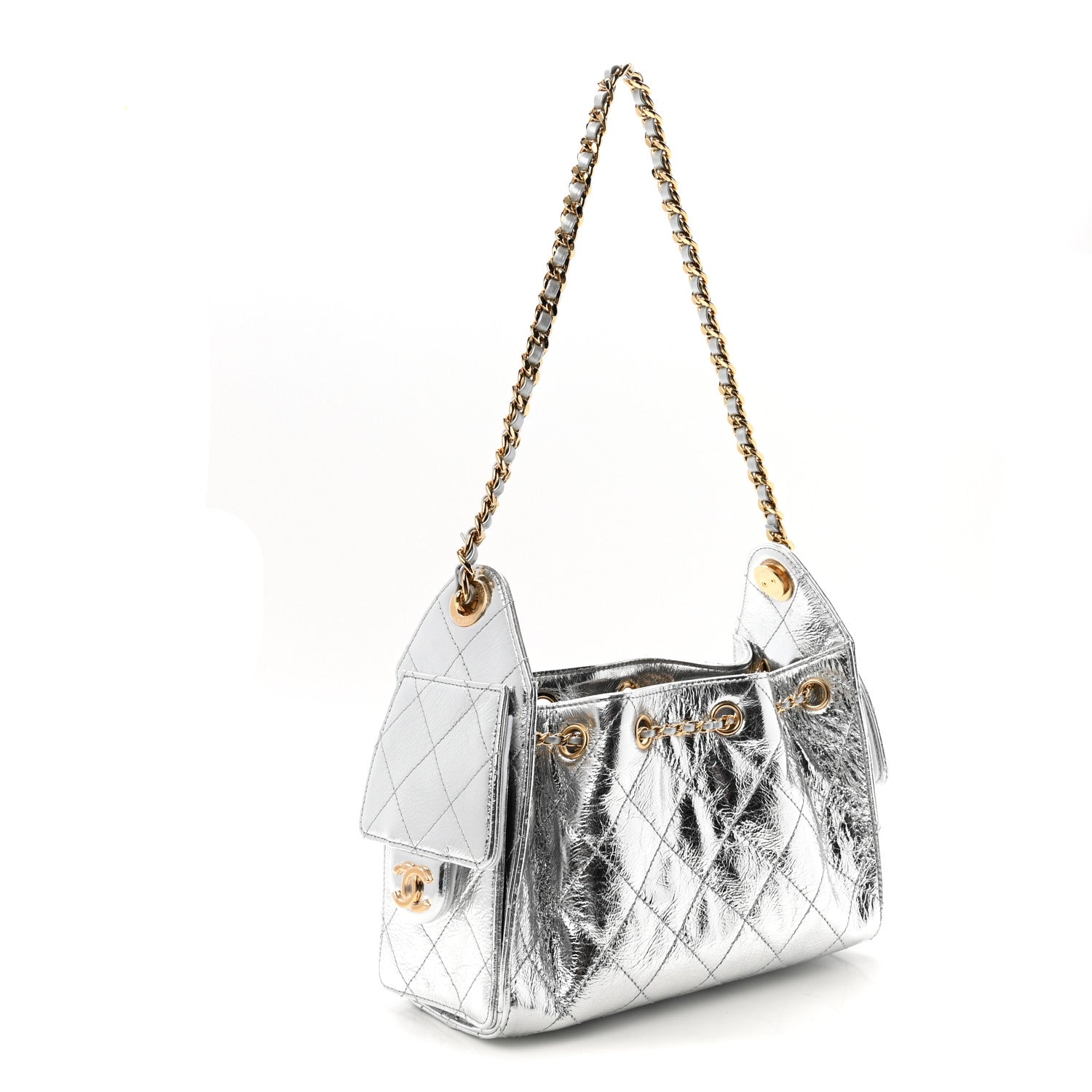 Chanel Metallic Aged Calfskin Quilted Mini Chanel 25 Handbag Silver 3 of 11