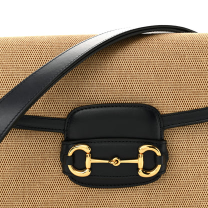 Gucci Vintage Rice Canvas Plutone Calfskin Horsebit 1955 Shoulder Bag Beige Blue 8 of 12
