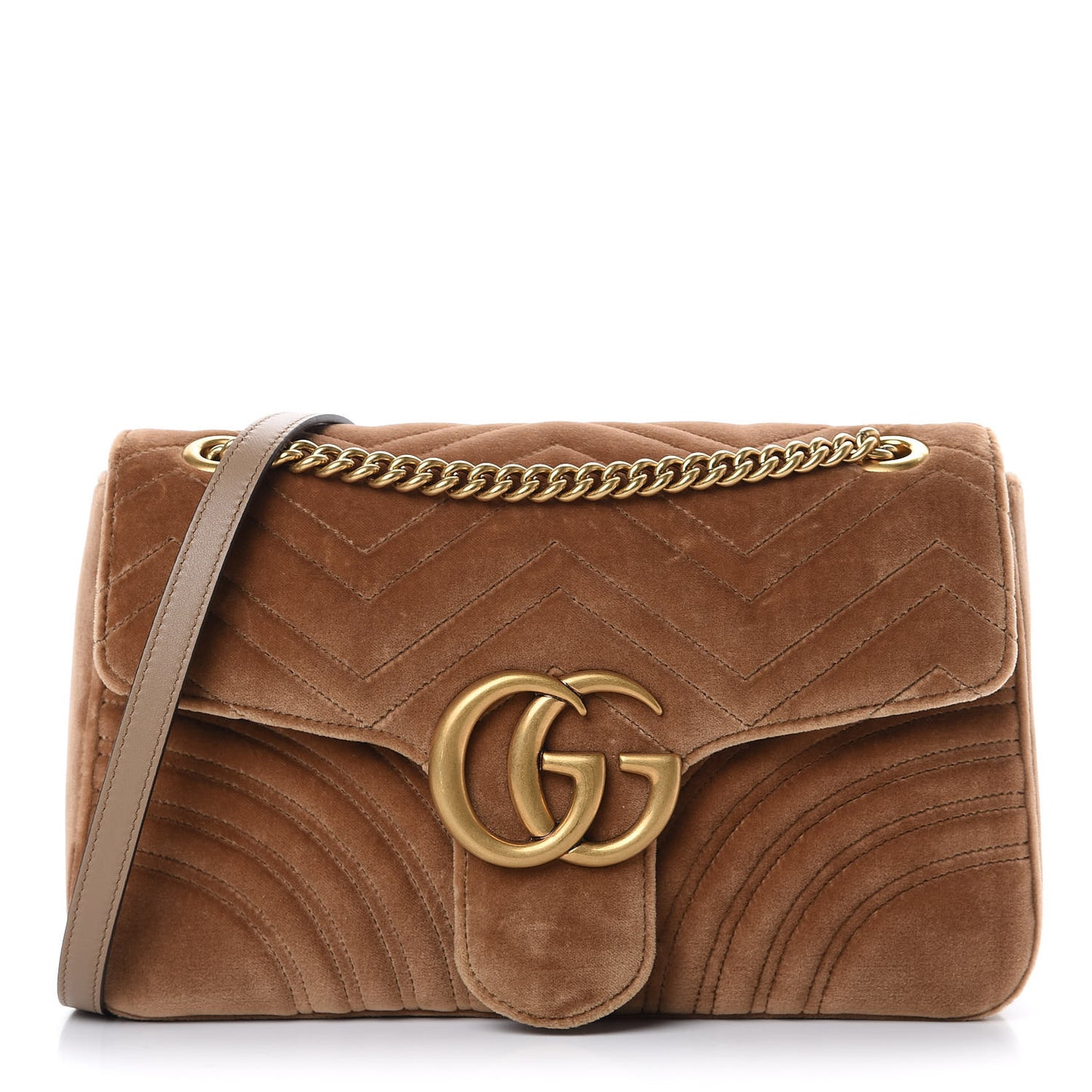 Velvet Matelasse Medium GG Marmont Shoulder Bag Taupe
