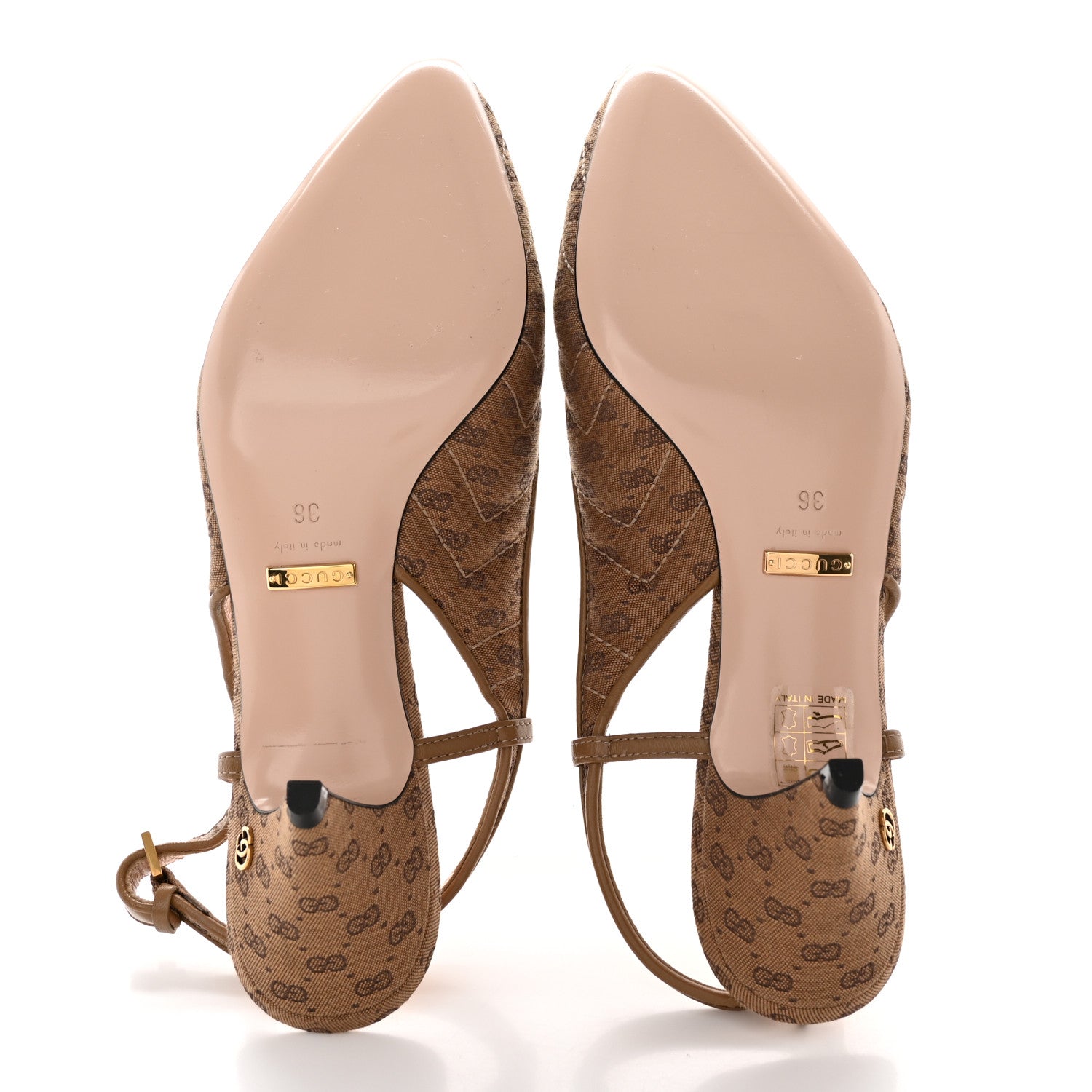 Gucci Monogram GG Mignon Nappa Chevron Matelasse Double G 75mm Slingback Pumps 36 Dusty Brown 5 of 11