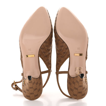 Gucci Monogram GG Mignon Nappa Chevron Matelasse Double G 75mm Slingback Pumps 36 Dusty Brown 5 of 11