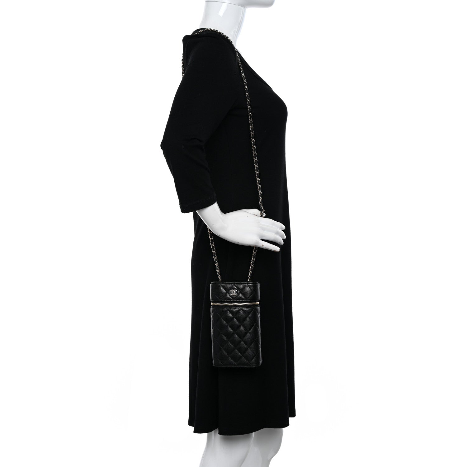 Chanel Caviar Quilted Phone Holder With Chain Black 2 of 10