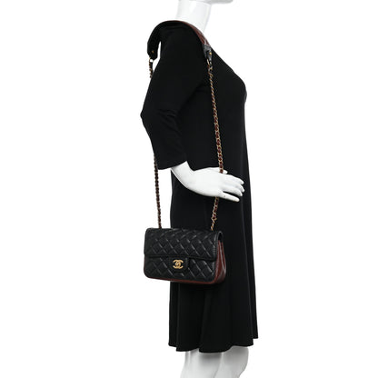 Chanel Calfskin Quilted Small Strap Into Flap Bag Black Burgundy 2 of 10