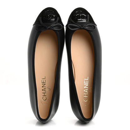 Chanel Lambskin Patent Cap Toe Ballerina Flats 39.5 Black 2 of 10