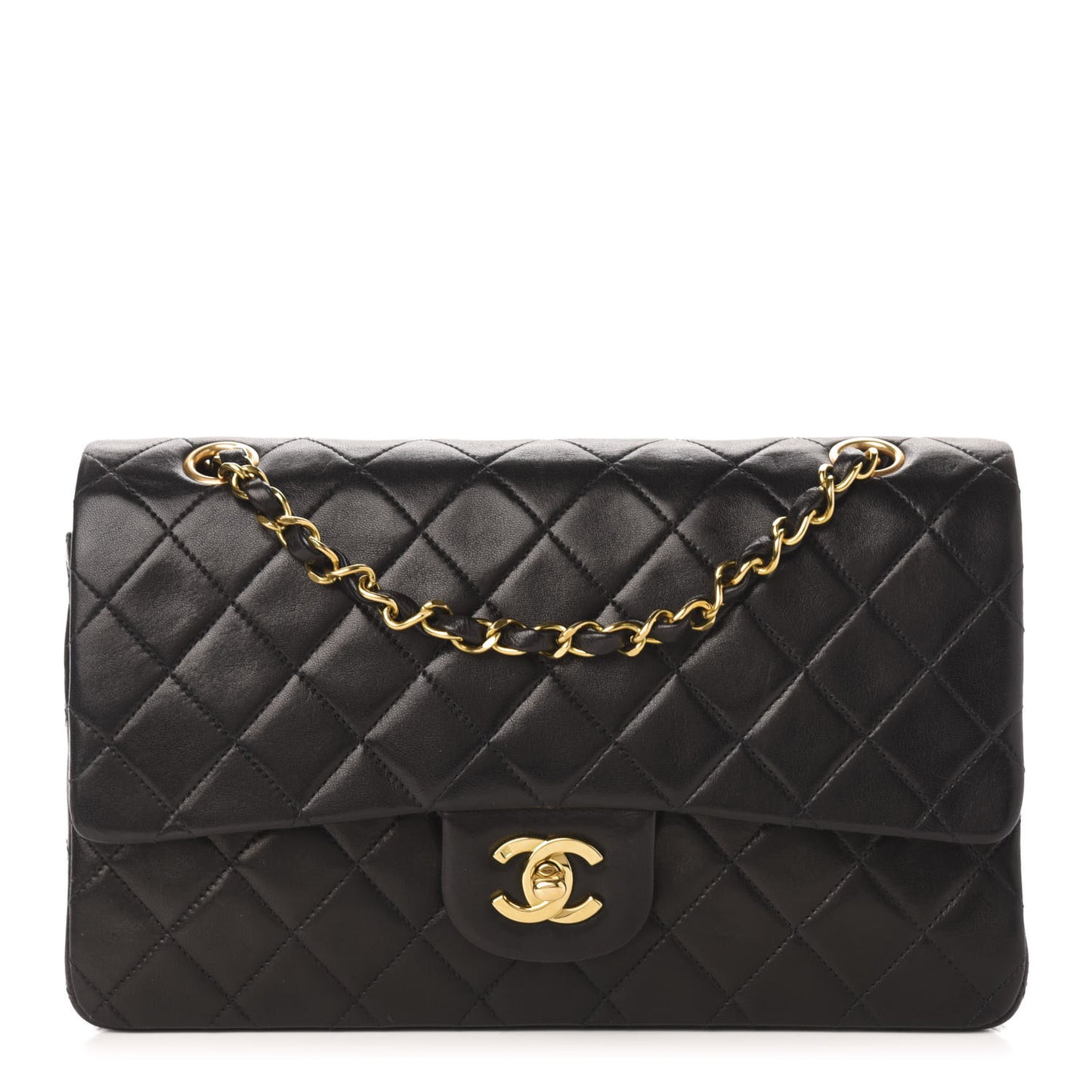 Lambskin Quilted Medium Double Flap Black