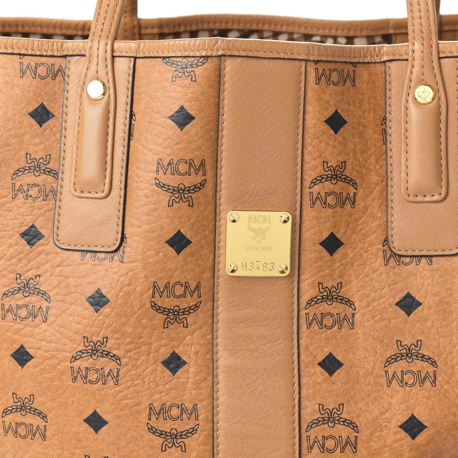 MCM Visetos Medium Liz Reversible Shopper Tote Cognac 8 of 15