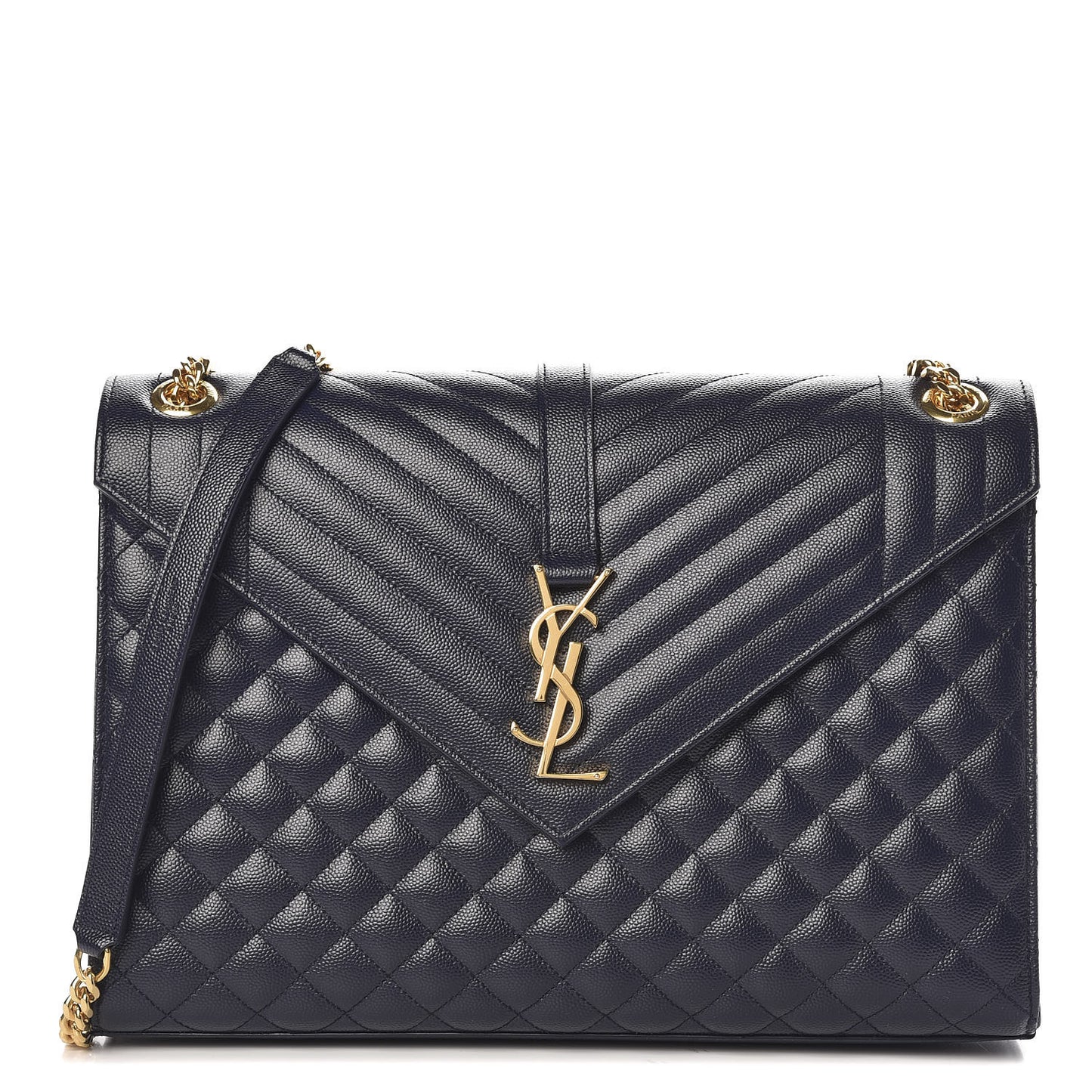 Grain De Poudre Mixed Matelasse Large Triquilt Monogram Satchel Deep Marine
