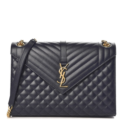 Saint Laurent Grain De Poudre Mixed Matelasse Large Triquilt Monogram Satchel Deep Marine 1 of 8