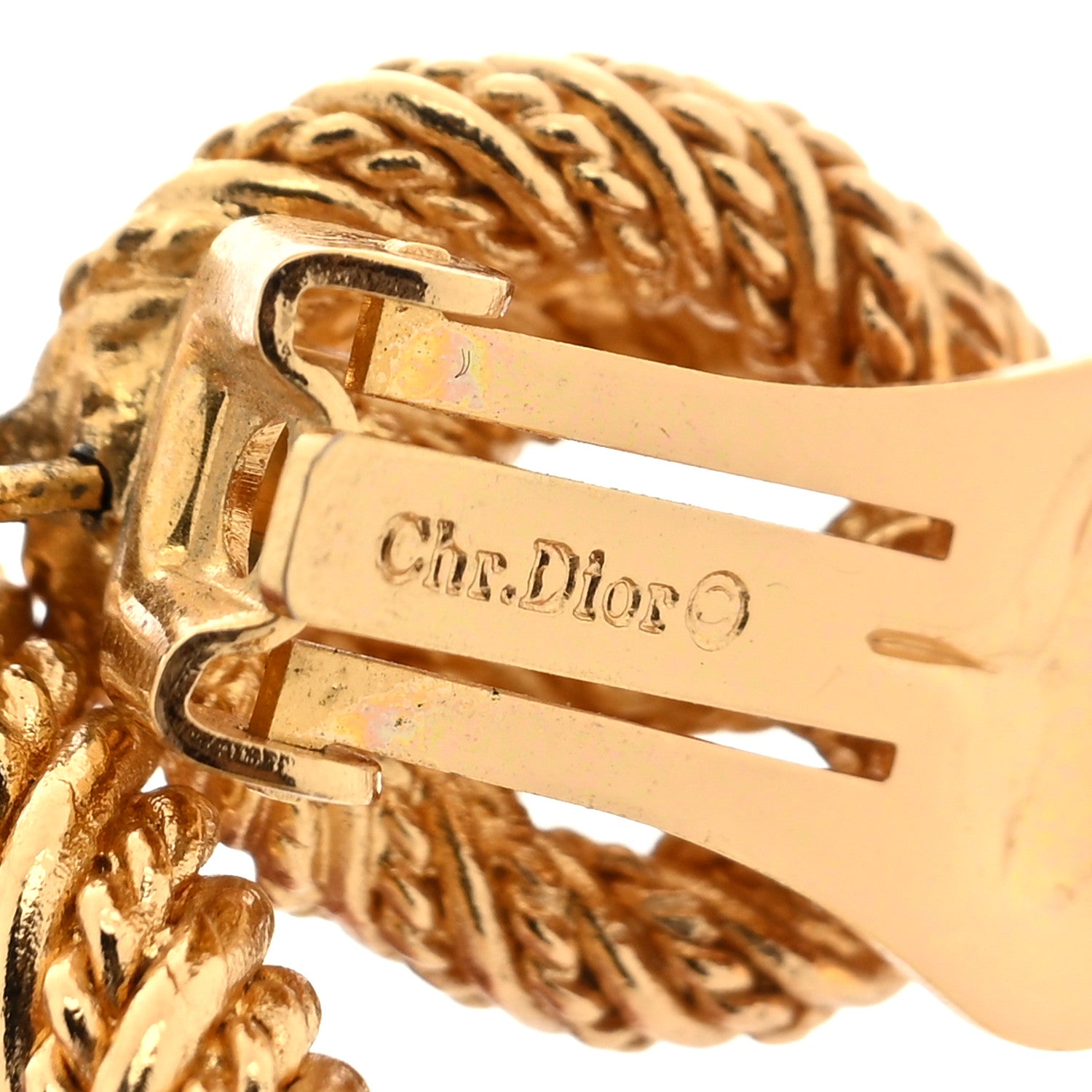Christian Dior Metal Twist Circle Drop Clip On Earrings Gold 4 of 4