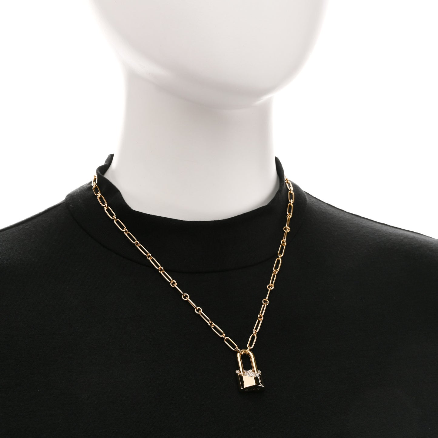 18K Yellow Gold Diamond Lock Love Pendant Necklace