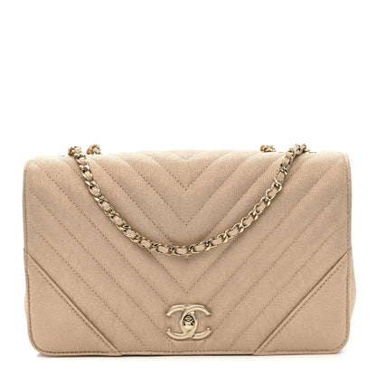 Chanel Metallic Caviar Chevron Quilted Medium Statement Flap Beige 1 of 11