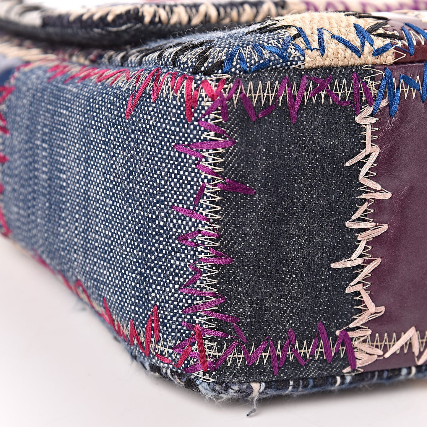 Denim Tweed Patchwork Jumbo Single Flap Multicolor