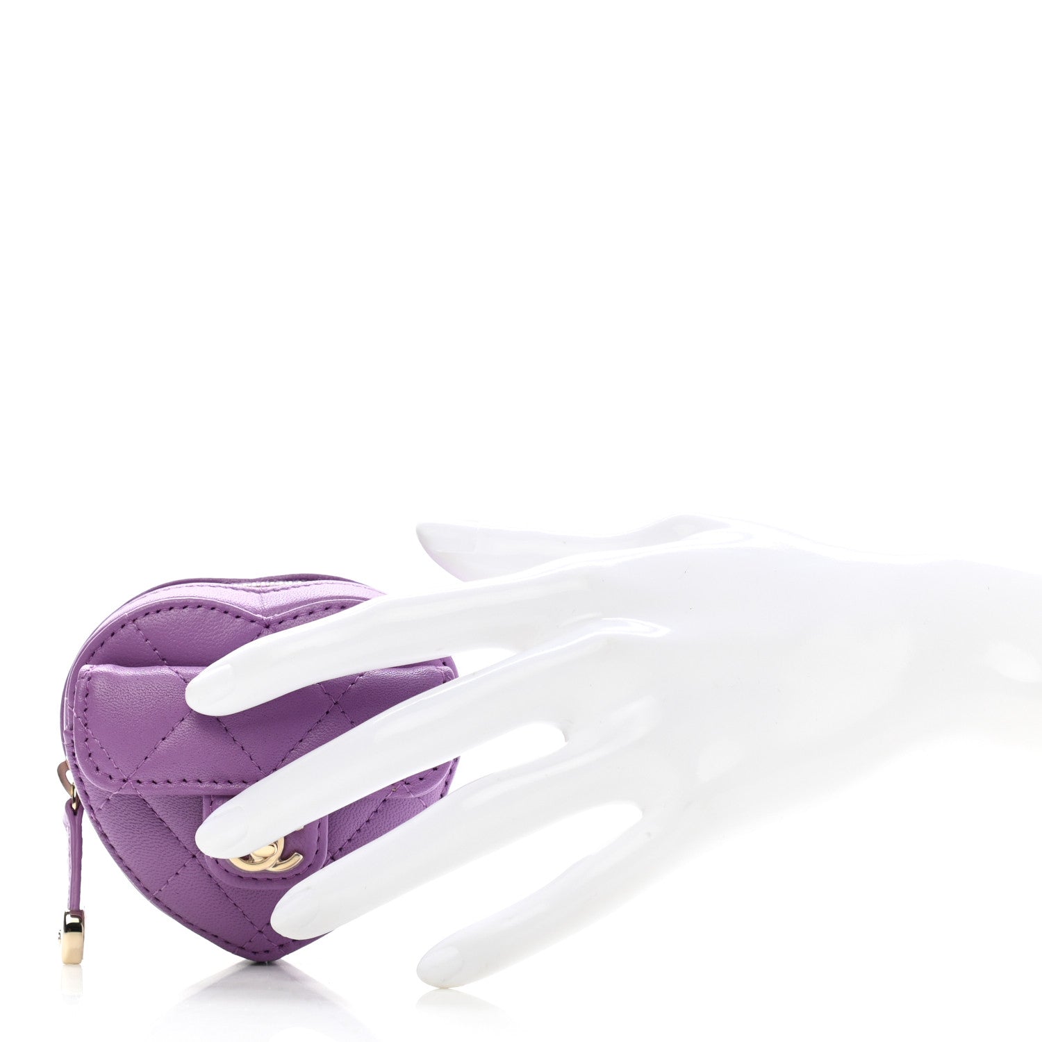 Chanel Lambskin Quilted CC In Love Heart Zipped Arm Coin Purse Purple 2 of 7
