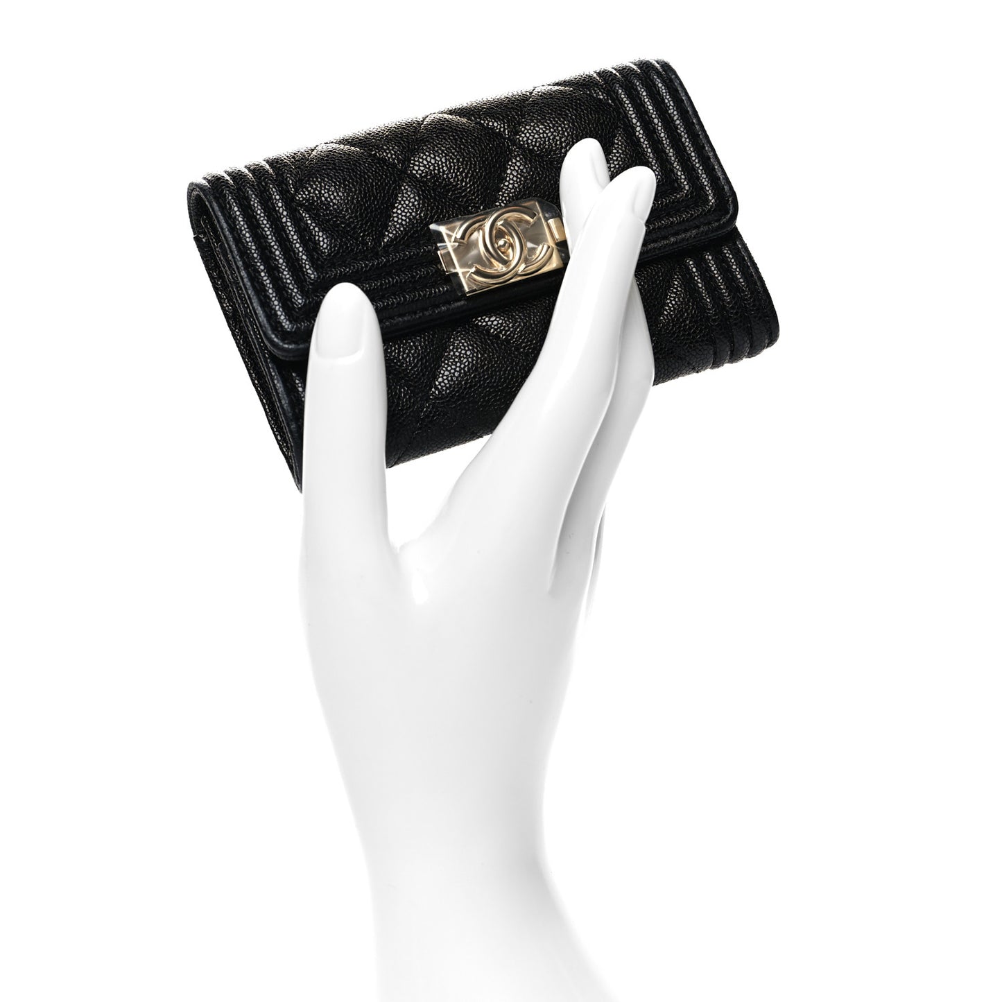 Caviar Quilted Boy Flap Card Holder Black