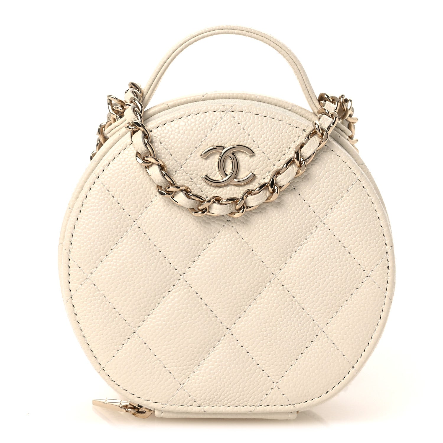 Chanel Caviar Quilted Round Handle With Care Vanity With Chain White 1 of 12