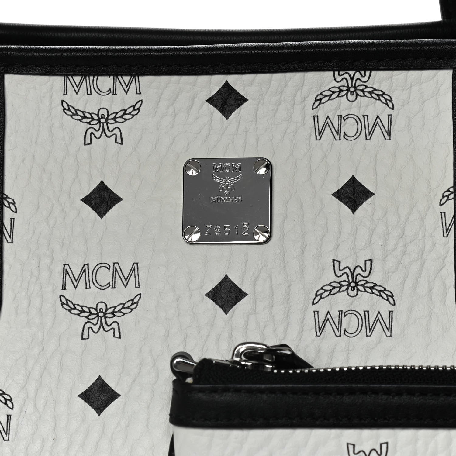 MCM Visetos Medium Anya Zip Top Shopper Tote White 8 of 15