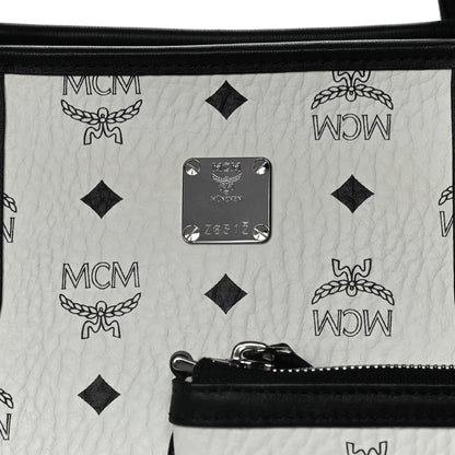 MCM Visetos Medium Anya Zip Top Shopper Tote White 8 of 15