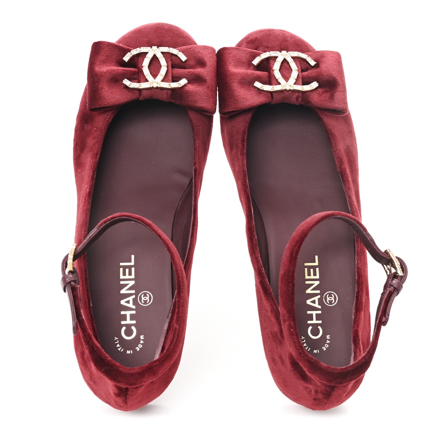 Velvet Strass CC Bow Mary Jane Flats 39 Burgundy