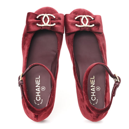 Chanel Velvet Strass CC Bow Mary Jane Flats 39 Burgundy 2 of 10