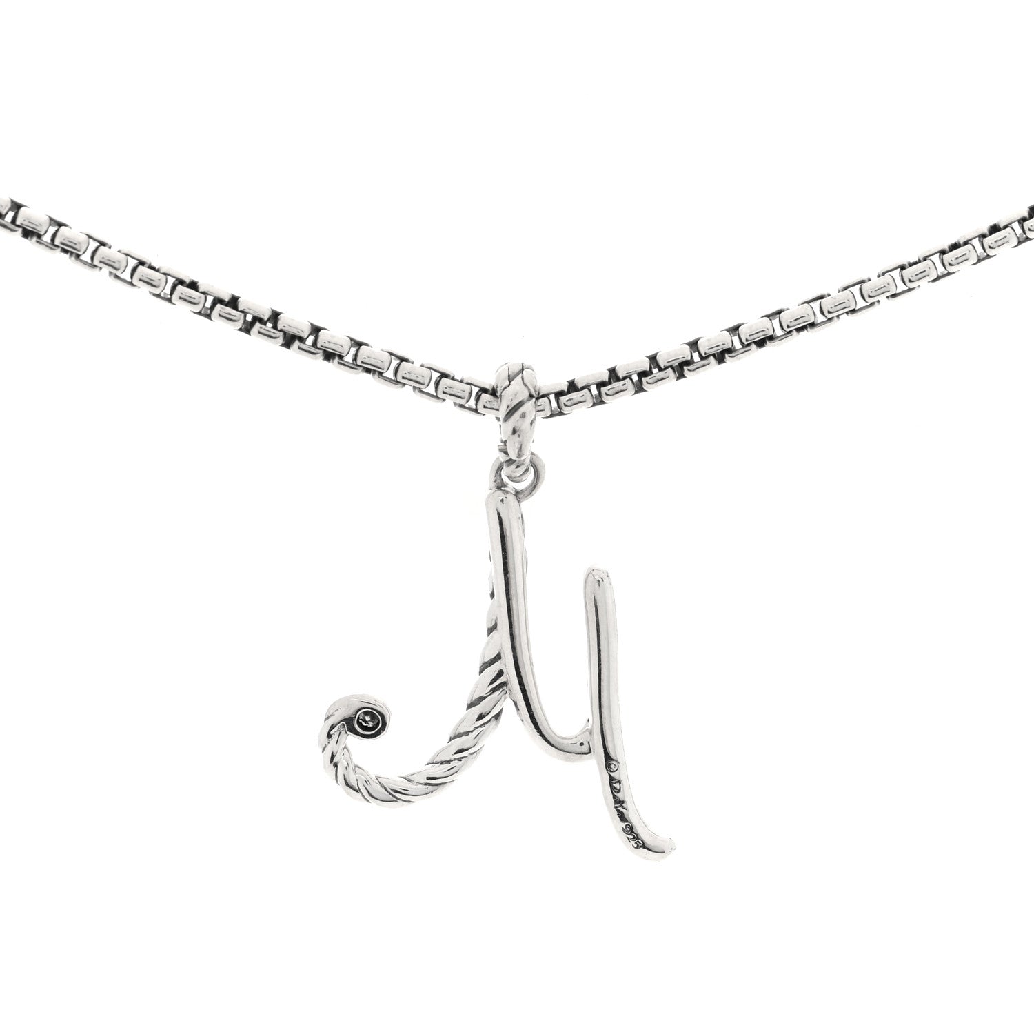 David Yurman Sterling Silver Diamond Cable Collectibles Initial M Charm Necklace 4 of 5