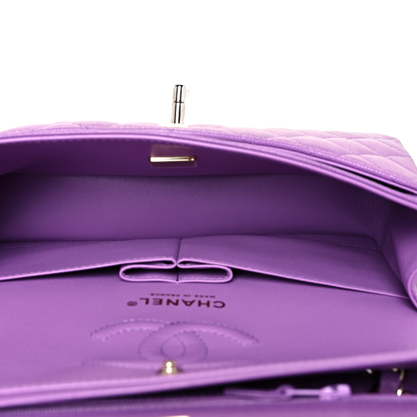 Caviar Quilted Small Double Flap Purple