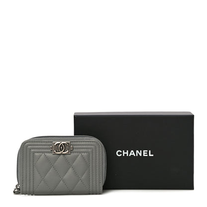 Chanel Lambskin Quilted Boy Zip Around Coin Purse Wallet Grey 14 of 14