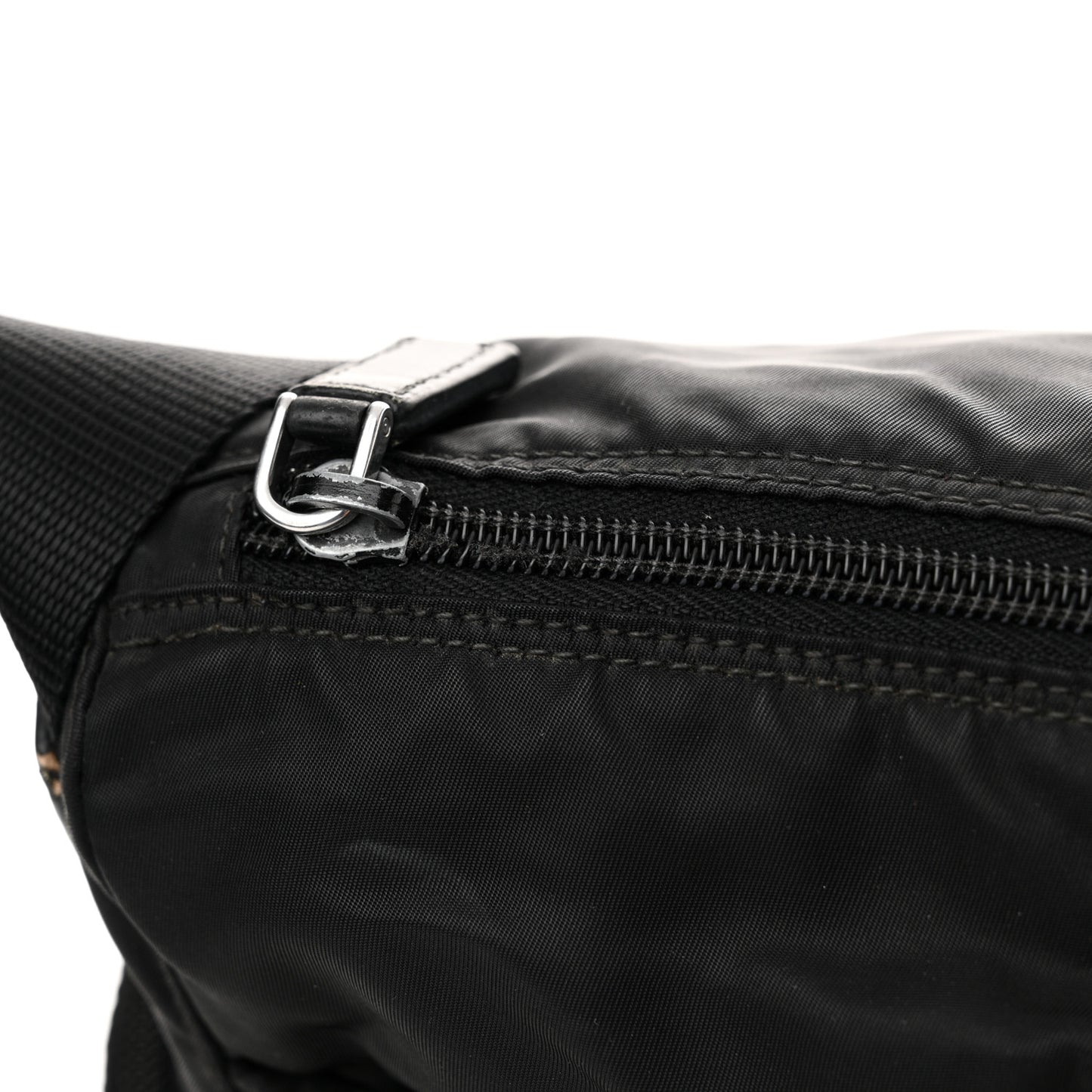 Re-Nylon Vela Saffiano Pocket Double Zip Shoulder Bag Black