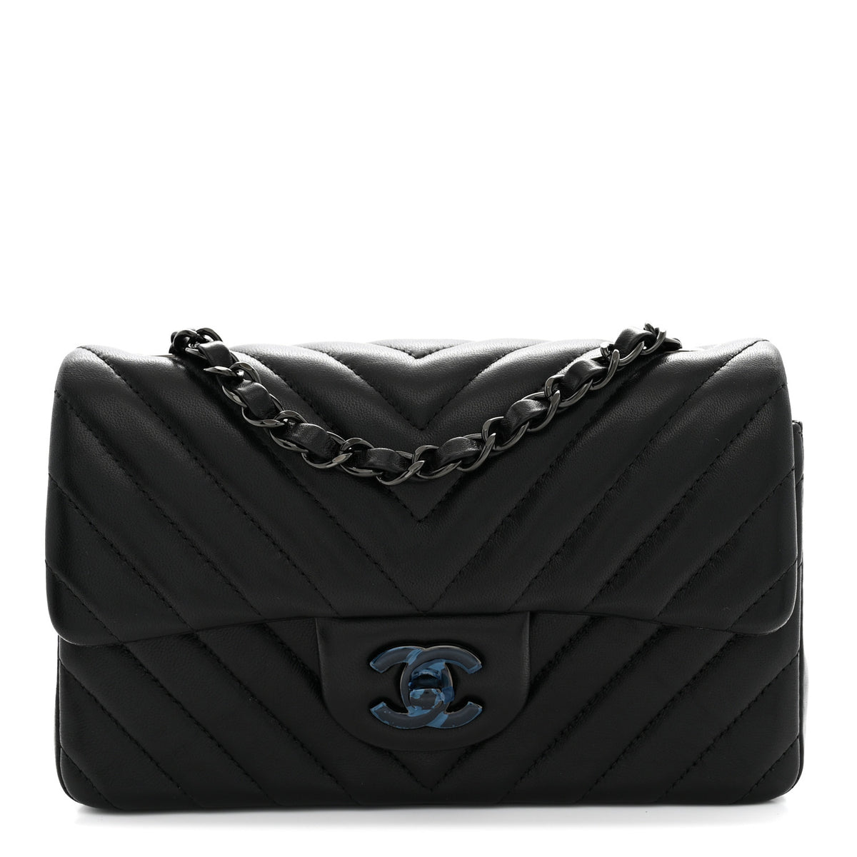 Lambskin Chevron Quilted Mini Rectangular Flap So Black