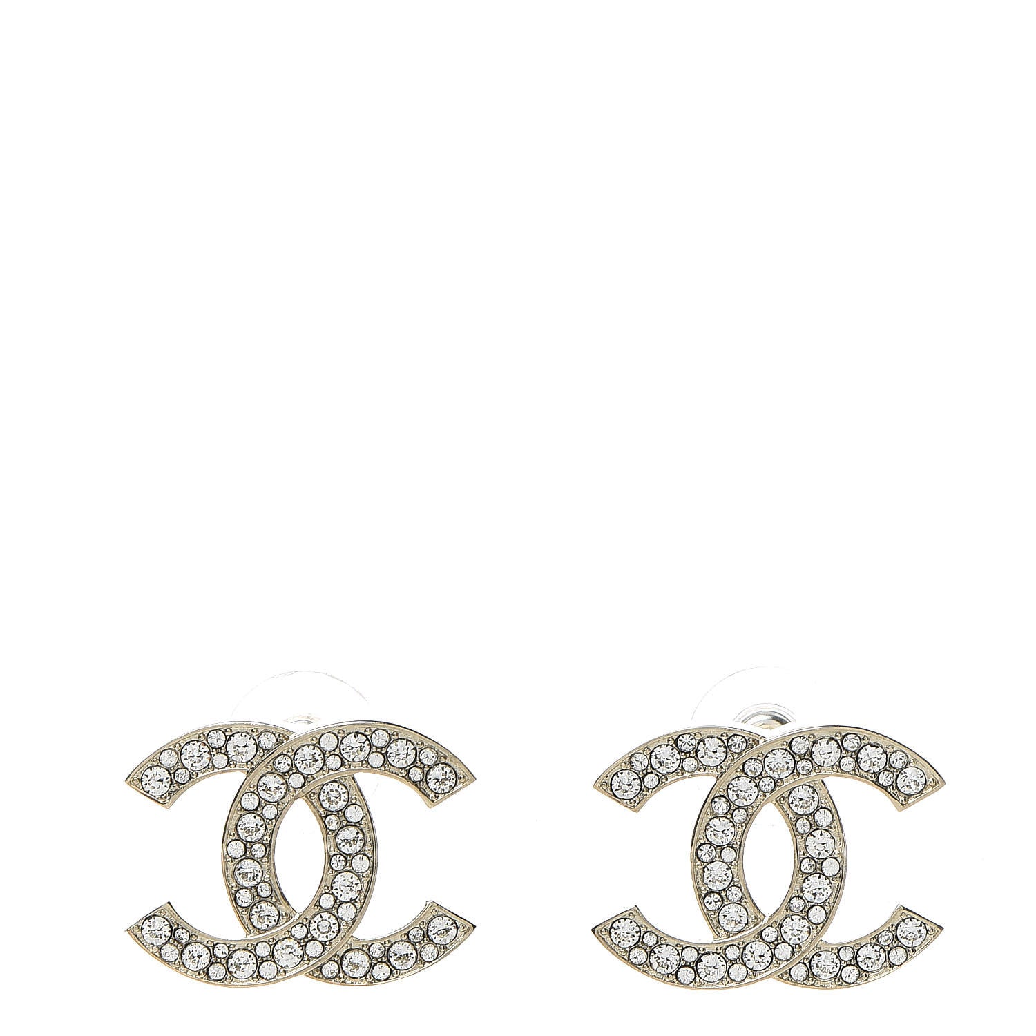 Chanel Crystal Large CC Earrings Silver 1 of 5
